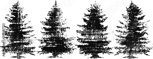 grunge pine tree silhouettes set forest evergreen coniferous tree shapes textured design elements