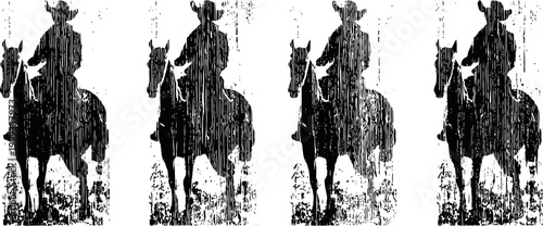 Vintage cowboy silhouette on horseback with lasso in western rodeo art