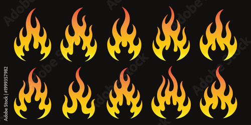 Collection of vibrant orange and yellow flame icons