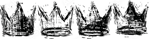 Hand drawn black crown sketches vintage grunge royal headwear ink doodle collection of king crowns