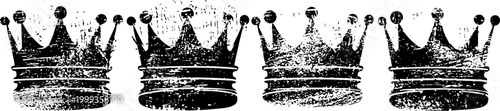Vintage black grunge crowns set with rough texture royal symbols collection in artistic distressed