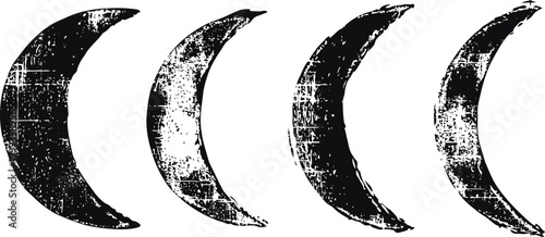 Grunge crescent moon phases set hand drawn celestial astrology symbols, mystical night sky design elements