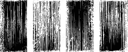 Four vertical grunge texture brushes with distressed, worn, scratched and rough design elements