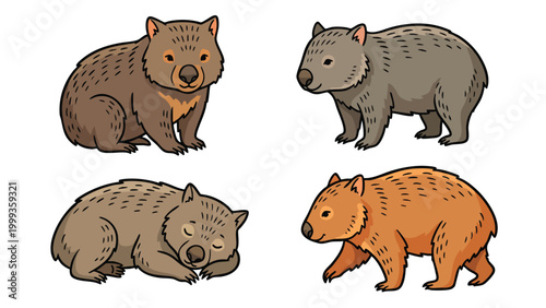 Common Wombat Character Set in Different Poses