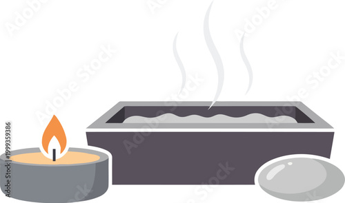 Modern Spa and Wellness Illustration, Scented Candle with Essential Oils and Hot Stones Vector, Relaxation and Self Care Concept for Beauty Salons