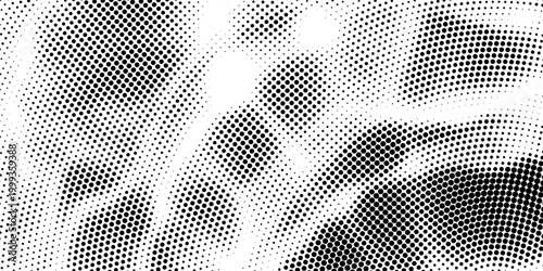 Bold monochrome halftone background of black circular dots forming a radial gradient, centered text FUTURISTIC HALFTONE, modern abstract design with high contrast for digital, data, soundwave visual