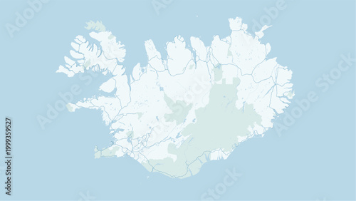 Modern minimalist black and white vector map of Iceland. High-quality SVG illustration of the island's coastline, Reykjavik, and geographic layout for travel posters, infographics, and web design.