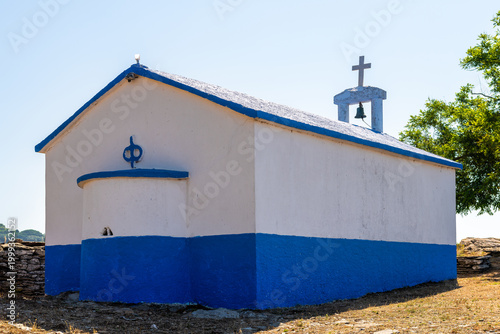 Greek orthodox church small chapel in Perdiki mountain village on Ikaria island, Greece longevity blue zone