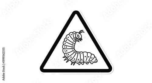 Warning sign inside a black triangle frame featuring an outline of a caterpillar on a white background for gardening alerts.