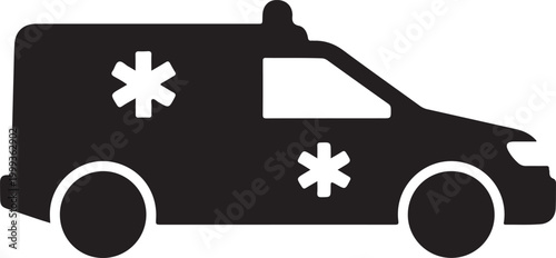 Vector illustration of a medical emergency car icon with first aid symbols representing healthcare support and ambulance services