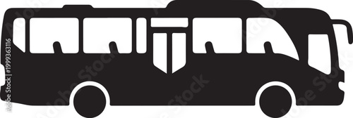Simple black silhouette vector illustration of a bus and heavy transport vehicles including truck train crane and construction machinery icons