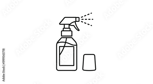 Cleaning spray bottle line icon showing liquid mist being sprayed for household hygiene and surface disinfection.