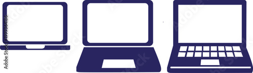 Dark Navy Blue Laptop Silhouette Icons for Corporate Business Design