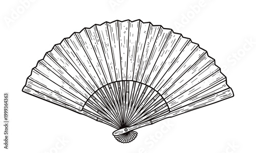 Traditional Japanese folding fan vector illustration with simple lines and details.