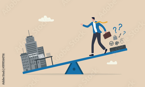 Side or balance between gig economy and main office work, freelancer or salary man routine concept, businessman balance between main work and side hustle