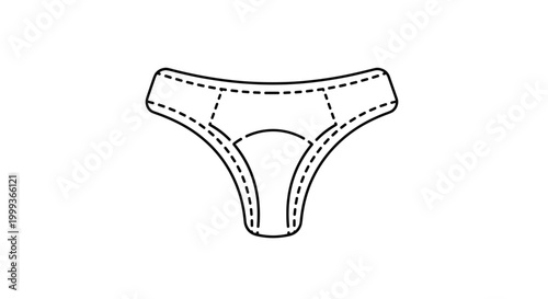 Black and white outline illustration of women's period underwear, showing the design of a leak-proof absorbent garment for menstruation.