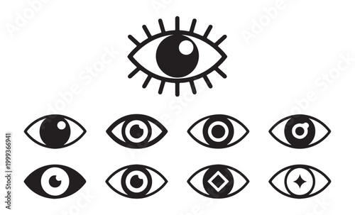 Set of black eye icon, minimal geometric vector illustration. simple eyes shapes design template for different concepts.