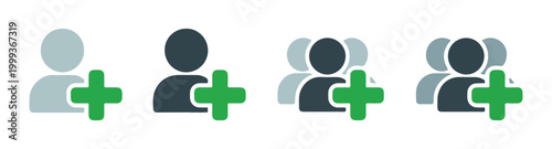 Φωτογραφία Group and single user add icons featuring person silhouettes with green plus signs for team management software