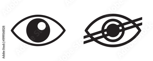 Visible eye icon and an eye icon with a line through it symbolizing hidden or invisible state.