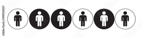 Minimalist row of human figure icons alternating between outlined circles and solid black circles for apps.