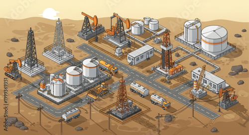 Oil Refinery Industrial Plant with Pipelines and Storage Tanks.