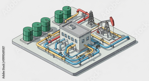 Oil Refinery Infrastructure with Storage Tanks and Pipelines.