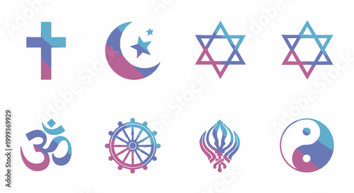 Foto A vibrant collection of diverse religious symbols, showcasing global faiths and