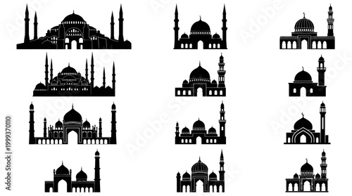 Black  White Silhouette Mosques Icons - Islamic Architecture Collection