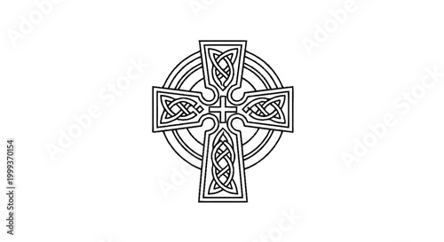 Fotografie Ornate Celtic Knotwork Cross Illustration, a Detailed Monochrome Line Art Graphi