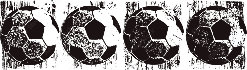 Fototapeta premium grunge black and white soccer balls pattern with distressed texture background