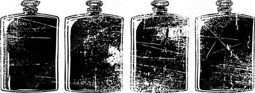 vintage grunge flask collection old scratched metallic containers with caps retro rough texture design