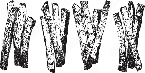 Grilled french fries with seasoning and crispy texture isolated on white background