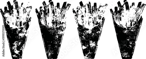 Artistic black and white grunge pattern of abstract vertical brush strokes in repetitive sequence