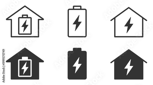 Home energy icons: battery and power symbols in black and white.