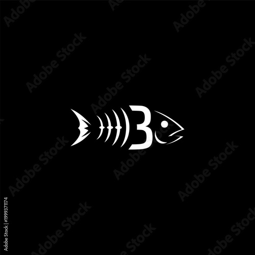 creative simple logo design initial B scheleton fish