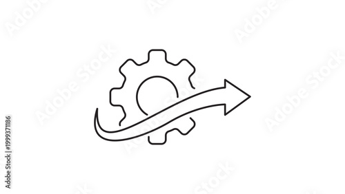Obraz na płótnie Workflow Automation and Business Process Optimization Minimalist Black Line Vector Icon with Editable Stroke; Gear and Arrow Symbolizing Efficiency, Progress, and Industrial Technical Management