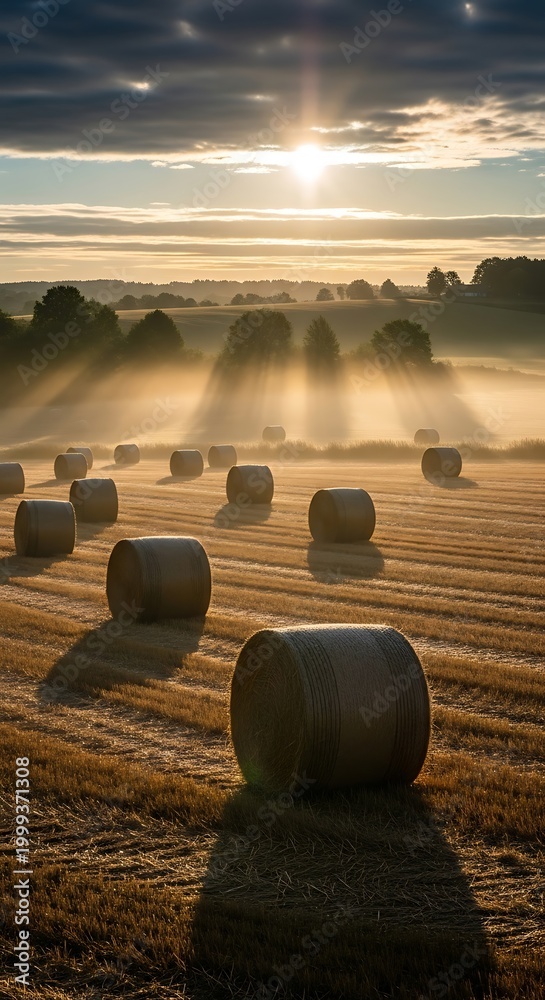 Obraz premium Hay Bales at Sunrise.