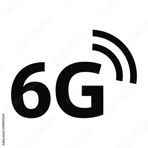 6g network symbol with signal waves on white background