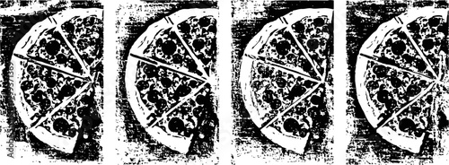 Pepperoni pizza slices with mushrooms, olives, and cheese on rustic wooden background