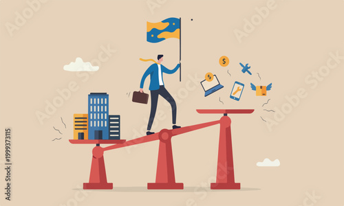 Side economy office work, freelancer or salary man routine concept, businessman balance between main work and side hustle