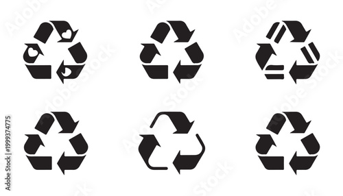 Recycle symbol set with heart and arrow shapes for eco friendly sustainable branding on transparent background.