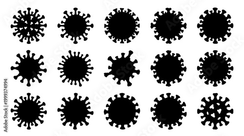 Medical Virus Glyph Icons Set - Coronavirus, Disease, Pathogen Black Silhouettes