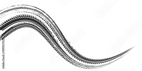 Tire track. Car, bike, motorcycle tyre mark with grunge effect isolated on white background.