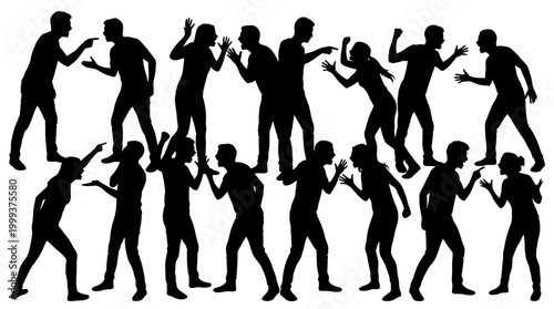 Silhouette of Angry People Arguing, Vector Stock Illustration, Black and White