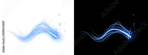 Transparent background with blue light trail and abstract sparkles. This dynamic wave effect is perfect for futuristic and creative digital designs.
