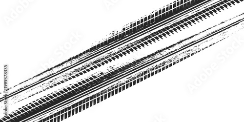 Tire track. Car, bike, motorcycle tyre mark with grunge effect isolated on white background.