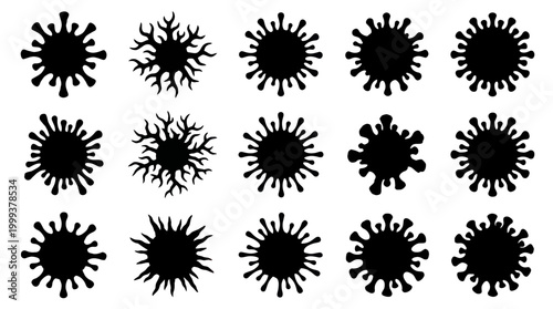 Black Virus Icons Set, Medical Science Vector Art