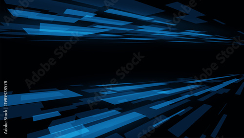 Dynamic blue lines pulse across deep black space