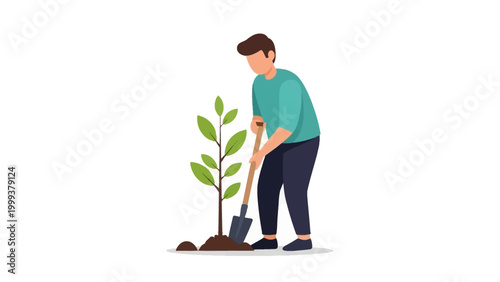 Person planting a tree in the ground