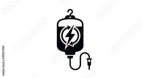 intravenous drip bag with lightning bolt silhouette
